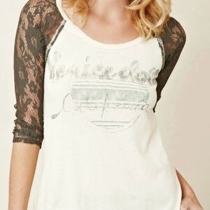 Free People We The Free Venice Dolls California Lace Sleeve Burnout Tee Large